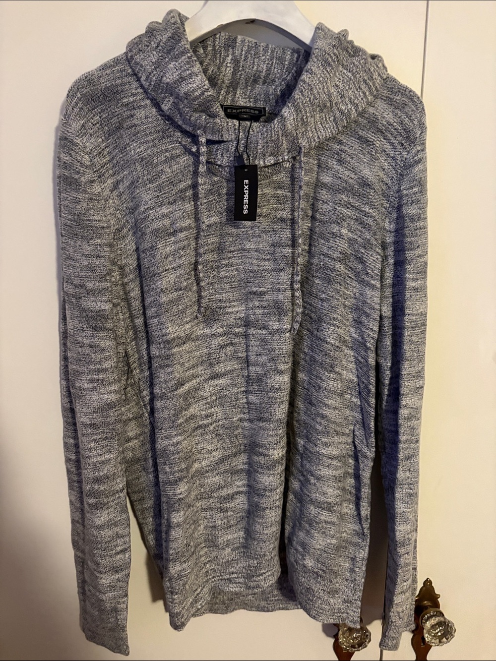 Express Men's Marled Gray Crewneck Hoodie Sweater